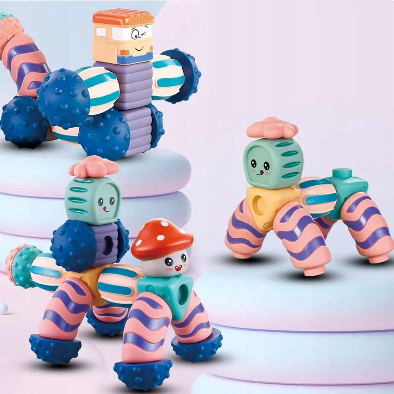 Mėnulio Robotukai – Minkšti Sensoriniai Kaladėlės, 12 Elementų, Edukacinis Žaislas