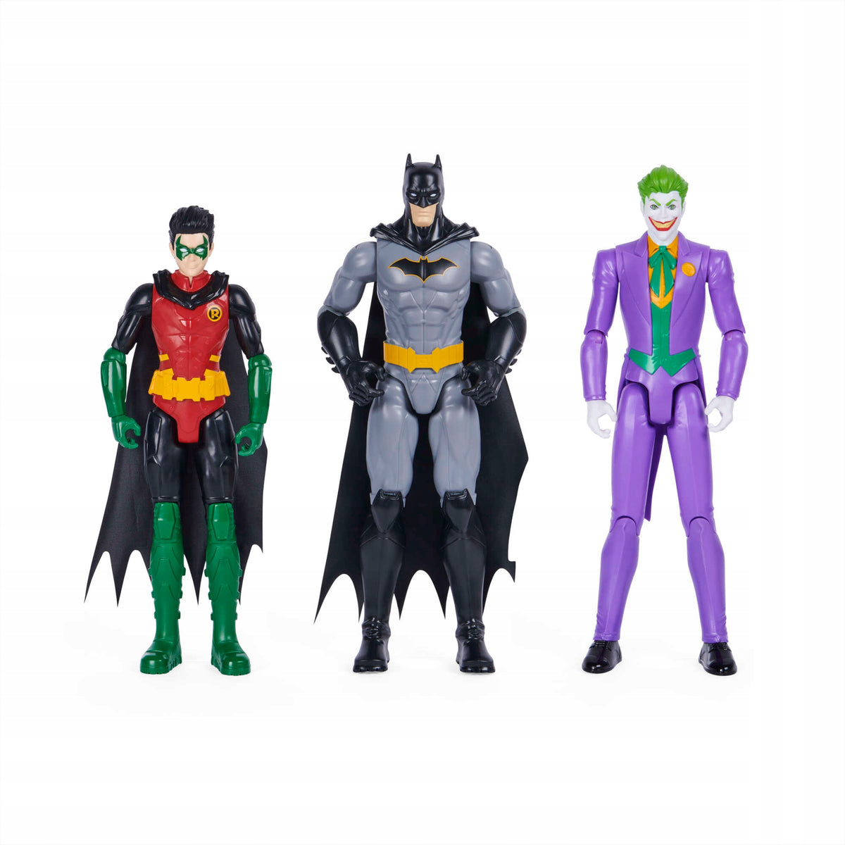 Betmeno Rinkinys 3in1 DC Comics – Didelės 30 cm Figūrėlės: Betmenas, Robinas, Džokeris