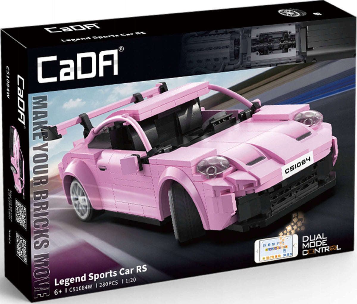 CaDA Konstrukcinių Kaladelių Automobilis Legend Sports Car RS – Rožinis, Nuotoliniu Būdu Valdomas RC Modelis, 280 Detalių