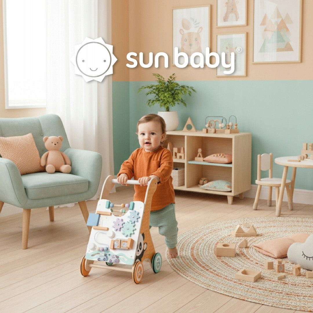 Medinis Vaikiškas Stumdukas-vaikštynė 2in1 su Edukacine Lentele – Sun Baby