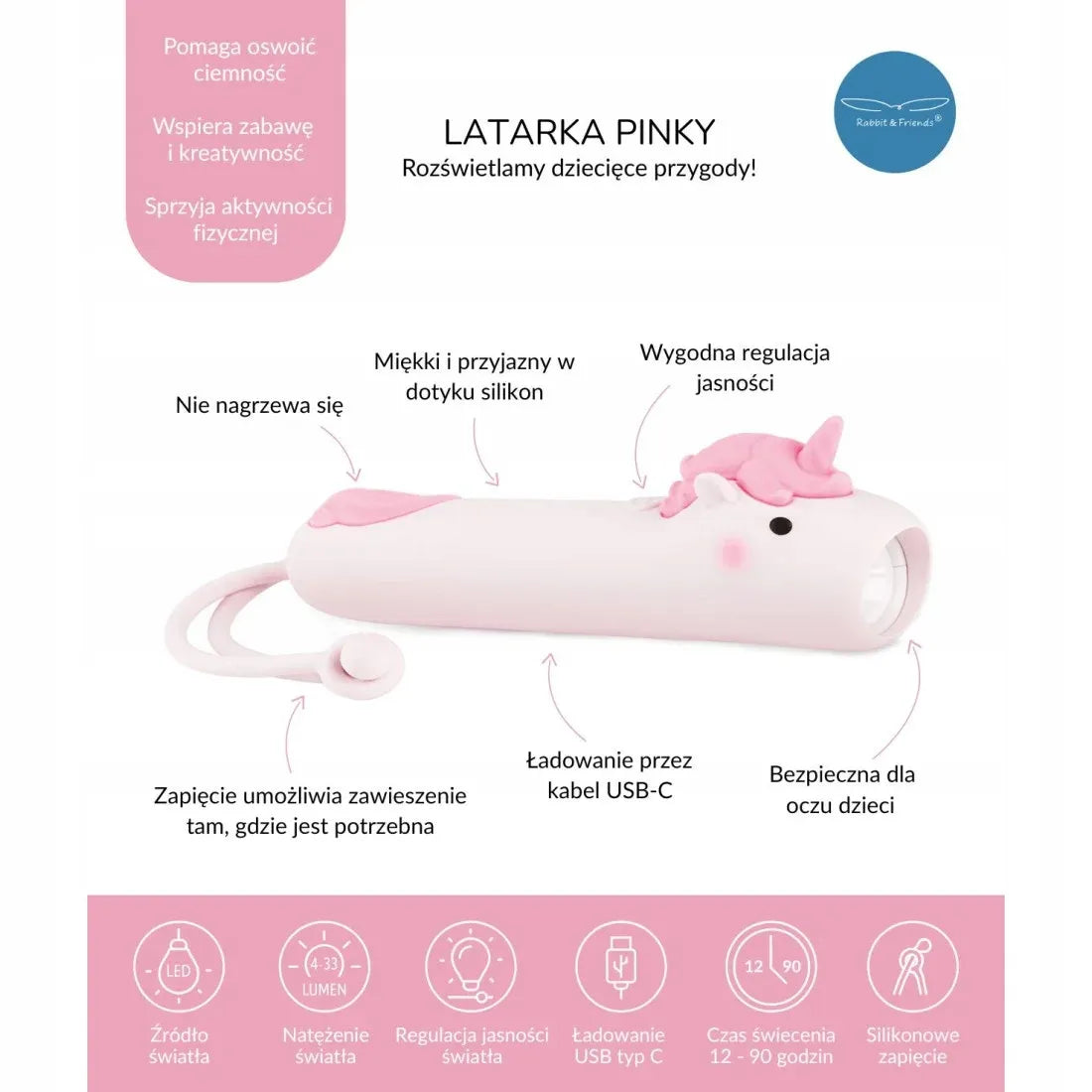 Žibintuvėlis vienaragis PINKY - Rabbit & Friends
