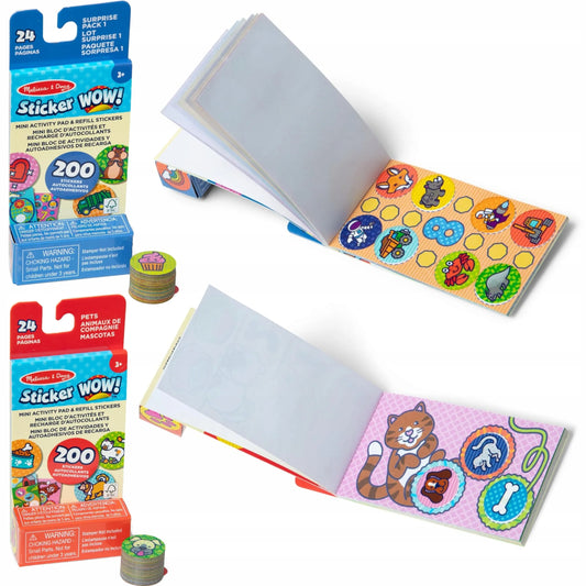 2 vnt. Melissa & Doug Sticker Wow! papildymo rinkinys: Siurprizas ir Gyvūnai, 400 lipdukų