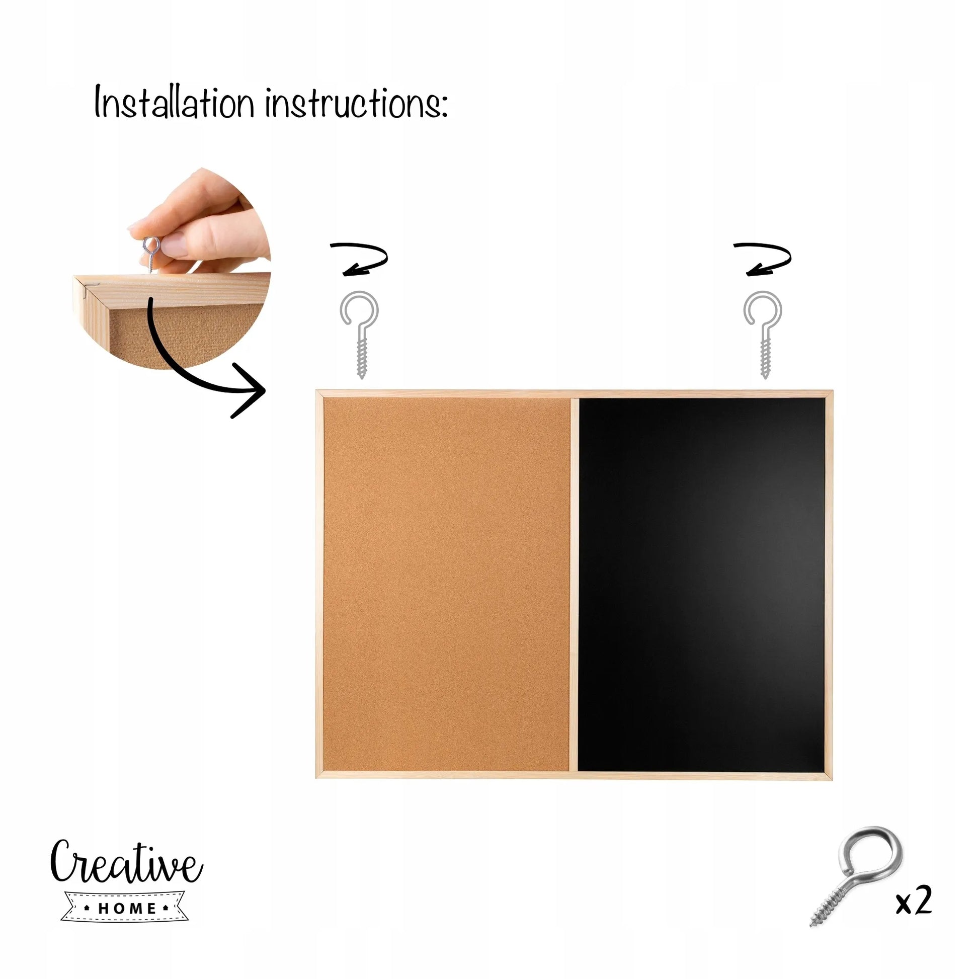2in1 kamštinė kreidinė magnetinė lenta 60x40 ant sienos + smeigtukai magnetai