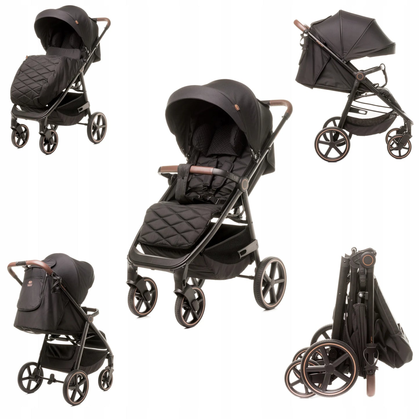 4Baby Stinger PRO sportinis vežimėlis su geliniais ratais, aliuminio rėmu iki 22kg, juodas