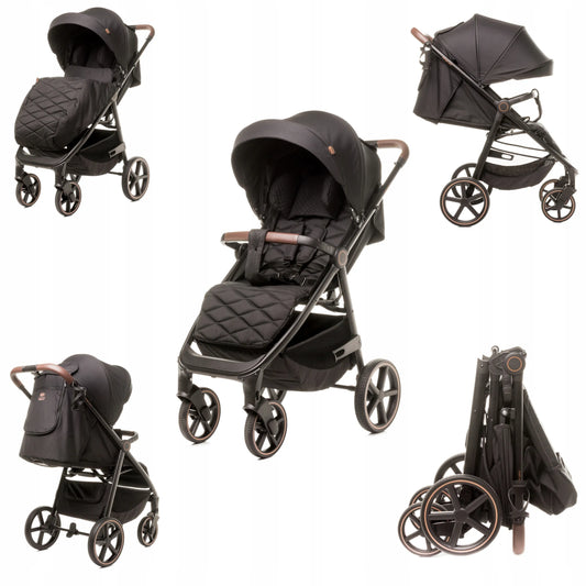 4Baby Stinger PRO sportinis vežimėlis su geliniais ratais, aliuminio rėmu iki 22kg, juodas