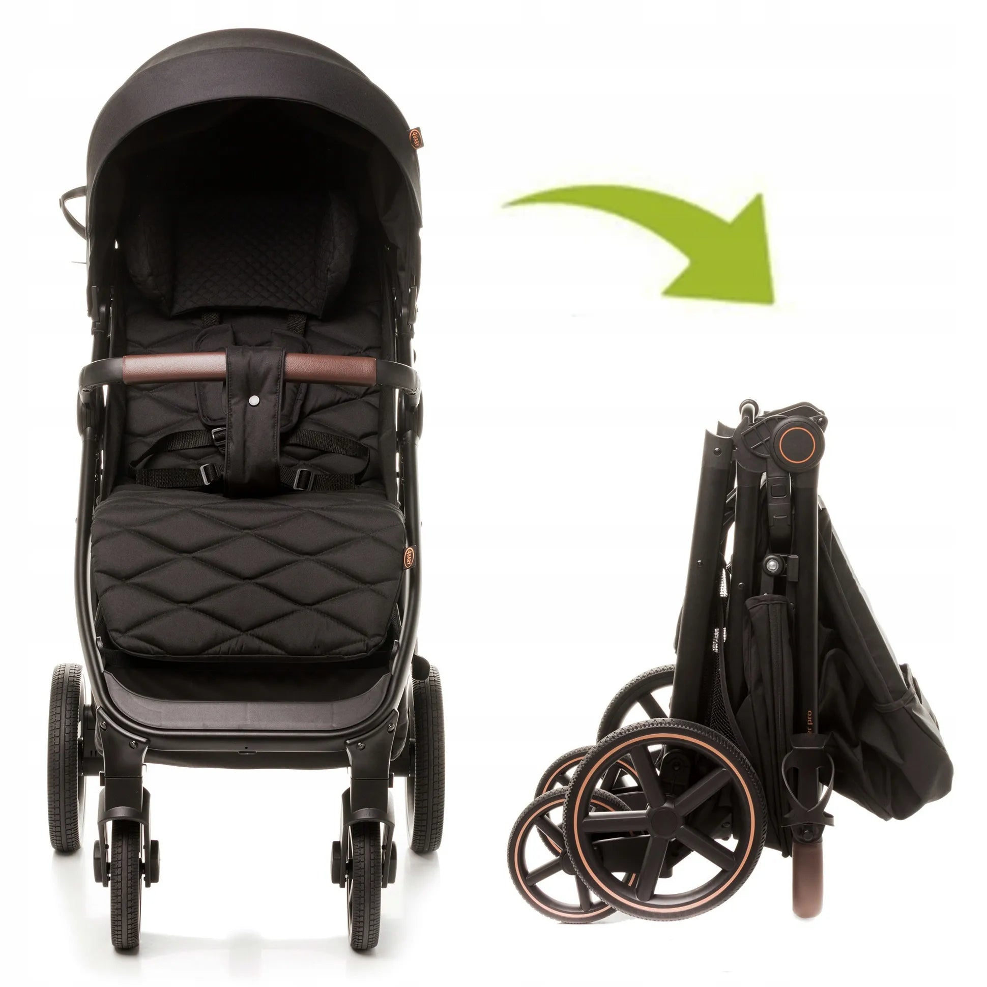 4Baby Stinger PRO sportinis vežimėlis su geliniais ratais, aliuminio rėmu iki 22kg, juodas