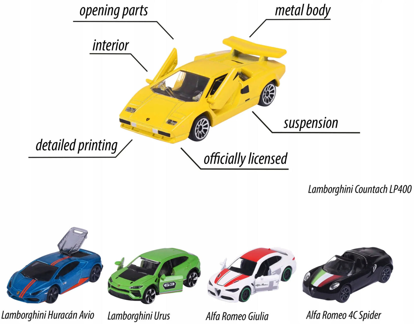 5 metalinių automobilių rinkinys itališki sportiniai automobiliai Majorette