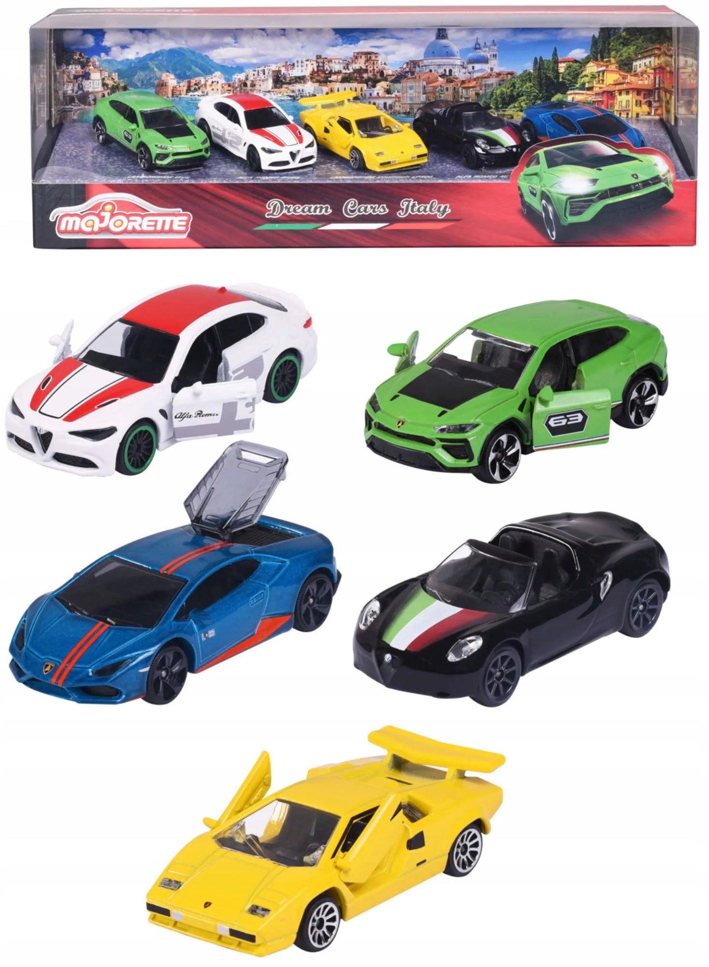 5 metalinių automobilių rinkinys itališki sportiniai automobiliai Majorette