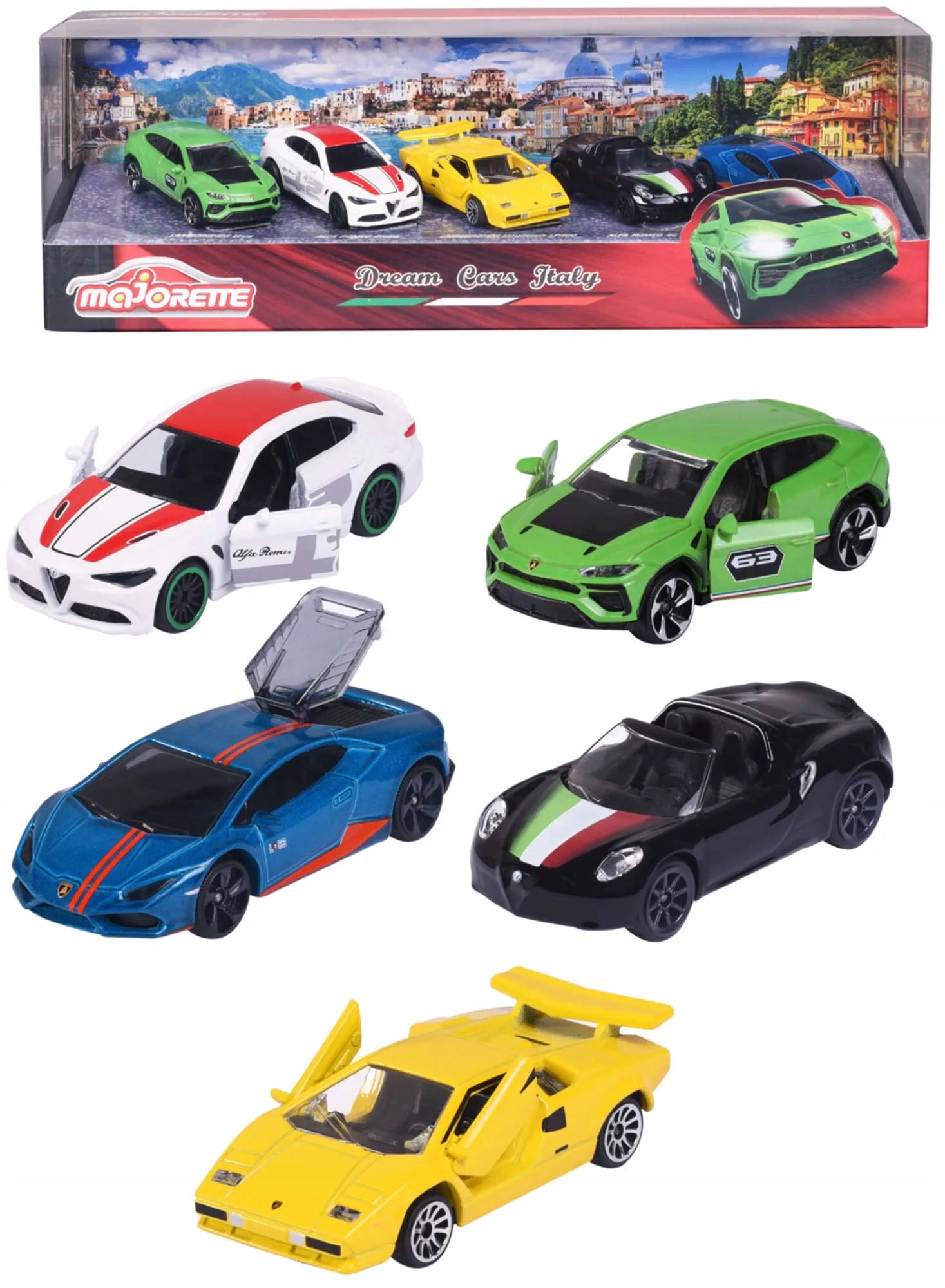 5 metalinių automobilių rinkinys itališki sportiniai automobiliai Majorette
