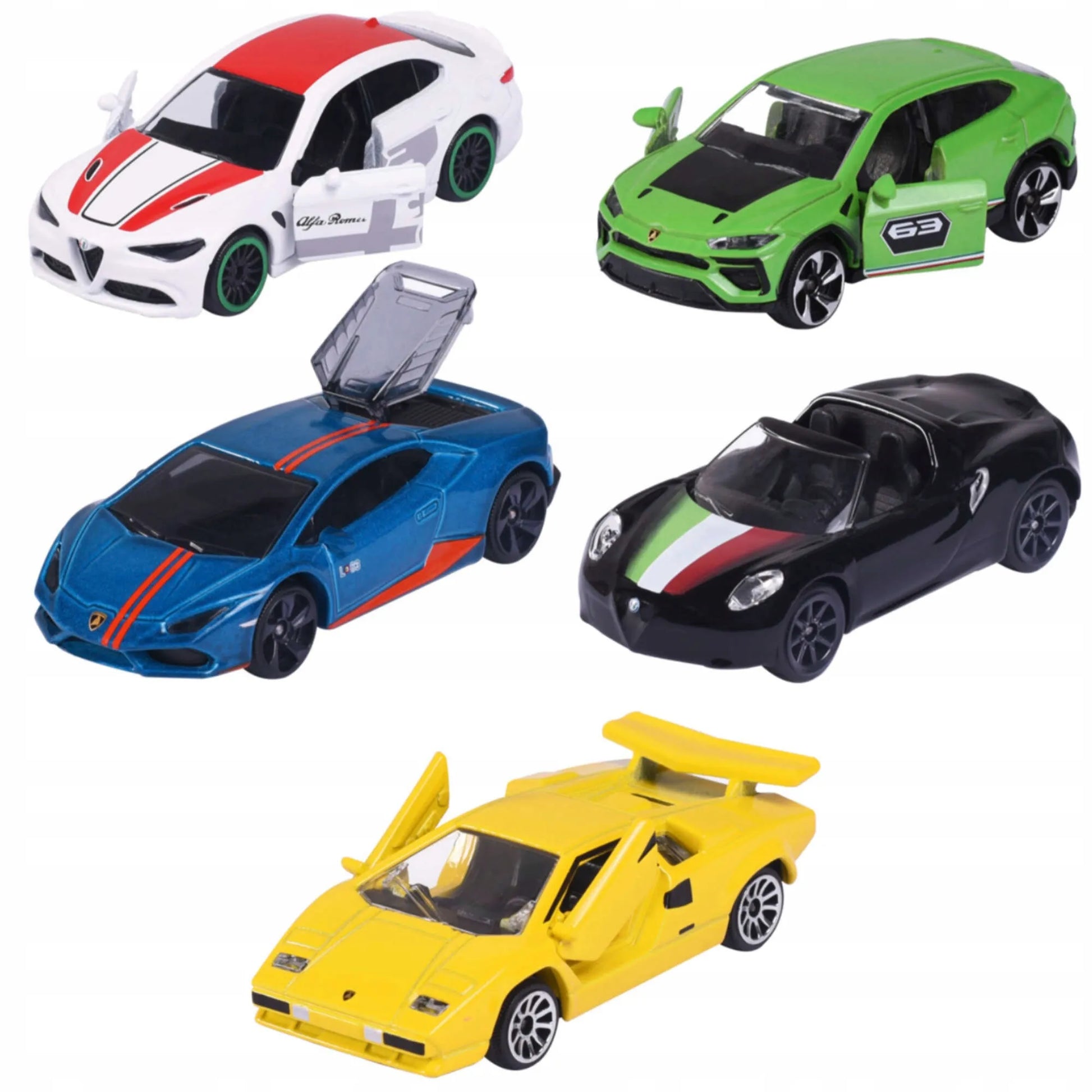 5 metalinių automobilių rinkinys itališki sportiniai automobiliai Majorette