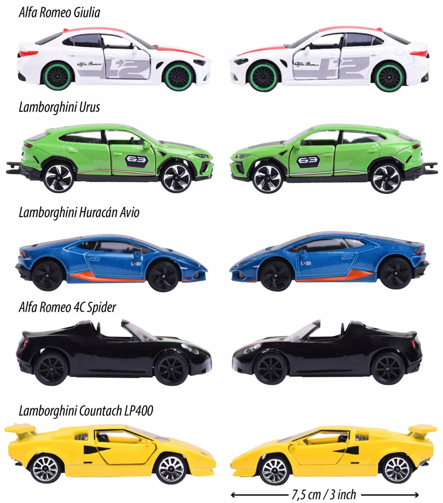 5 metalinių automobilių rinkinys itališki sportiniai automobiliai Majorette
