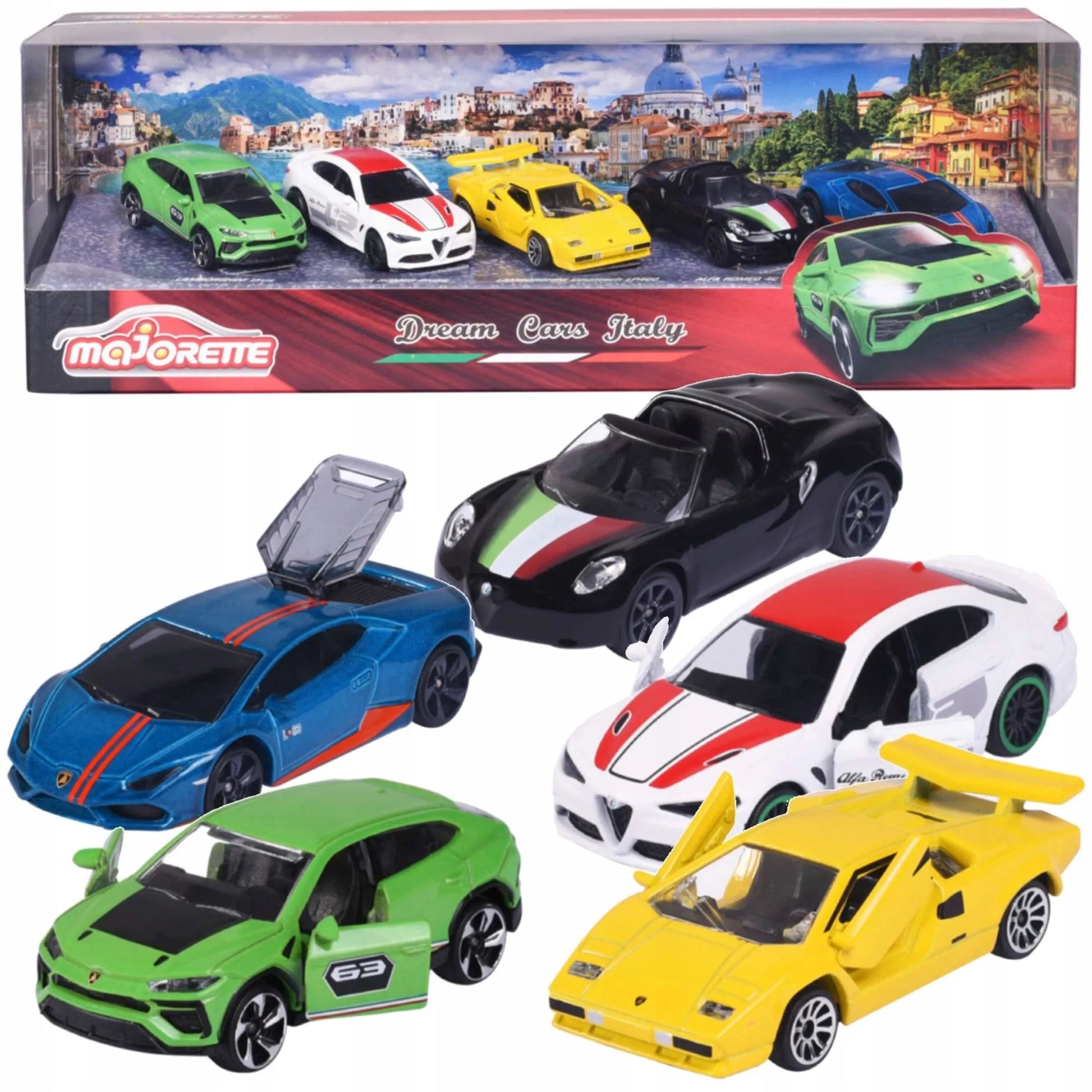 5 metalinių automobilių rinkinys itališki sportiniai automobiliai Majorette