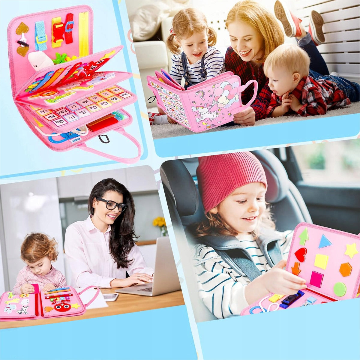 Montessori Sensorinė Lavinimo Lenta su Laikrodžiu – Sulankstoma Knygelė Mergaitėms