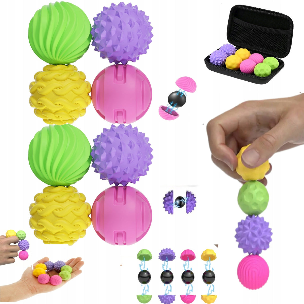 Antistresiniai Magnetiniai Kamuoliukai 8 vnt. Dėkle – Jutiminis Fidget Žaislas Autizmui, ADHD