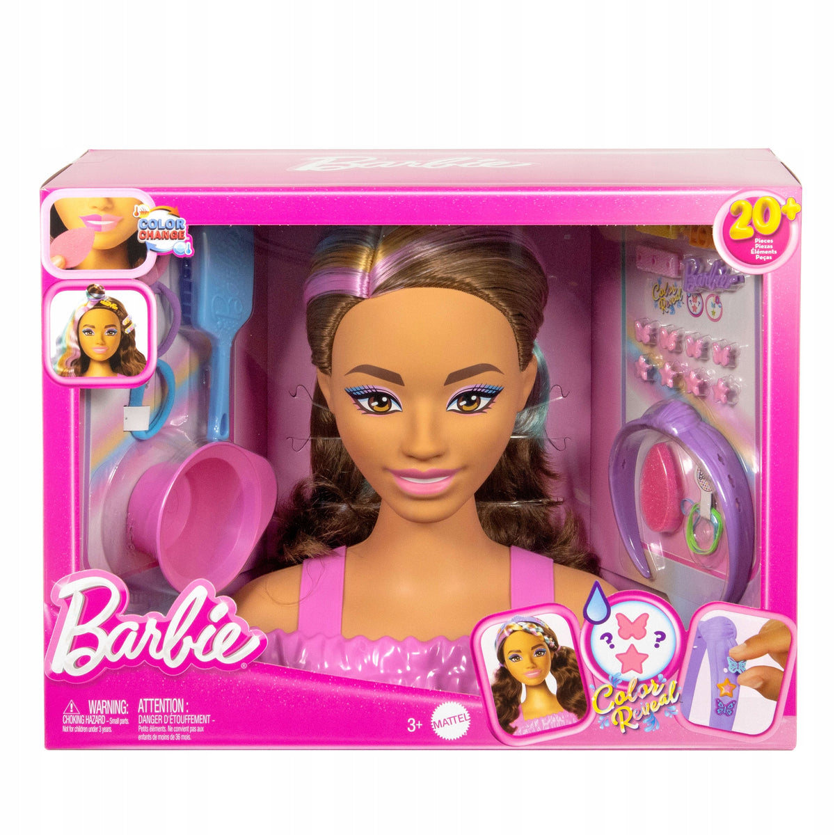 Barbie Lėlės Galva Šukuosenoms Kurti – Rudi Plaukai, Color Reveal Efektas
