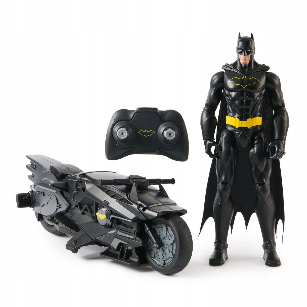 Betmeno Figūrėlė 30 cm + Nuotoliniu Būdu Valdomas Motociklas Batcycle RC – DC Studios