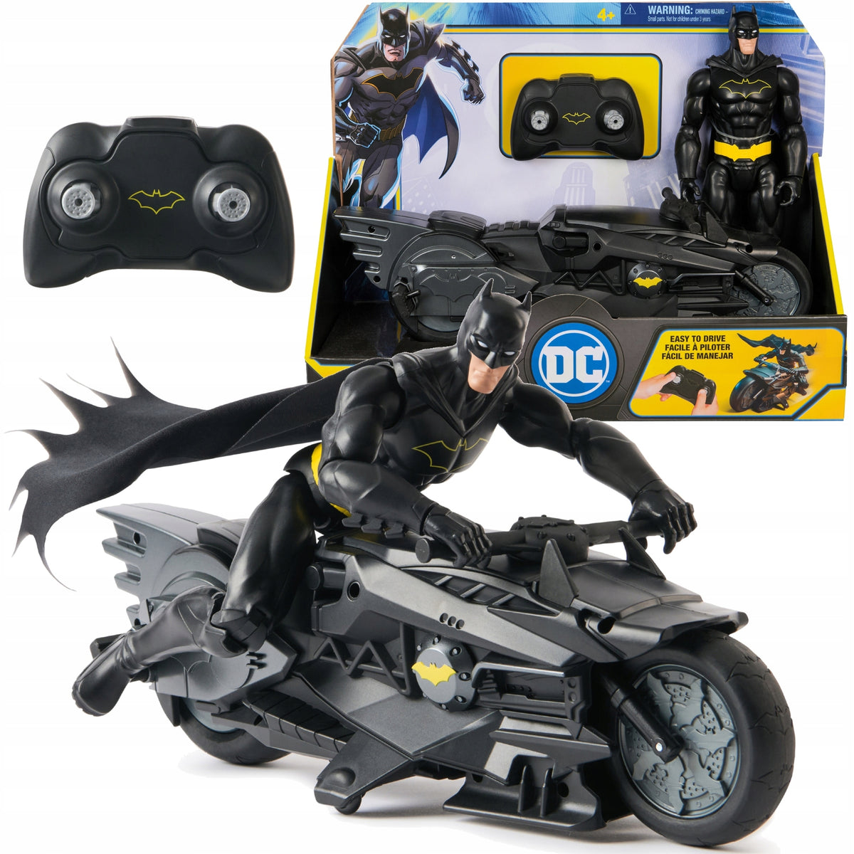 Betmeno Figūrėlė 30 cm + Nuotoliniu Būdu Valdomas Motociklas Batcycle RC – DC Studios