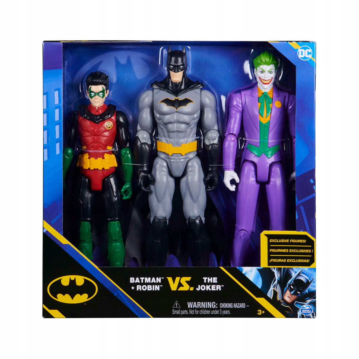 Betmeno Rinkinys 3in1 DC Comics – Didelės 30 cm Figūrėlės: Betmenas, Robinas, Džokeris
