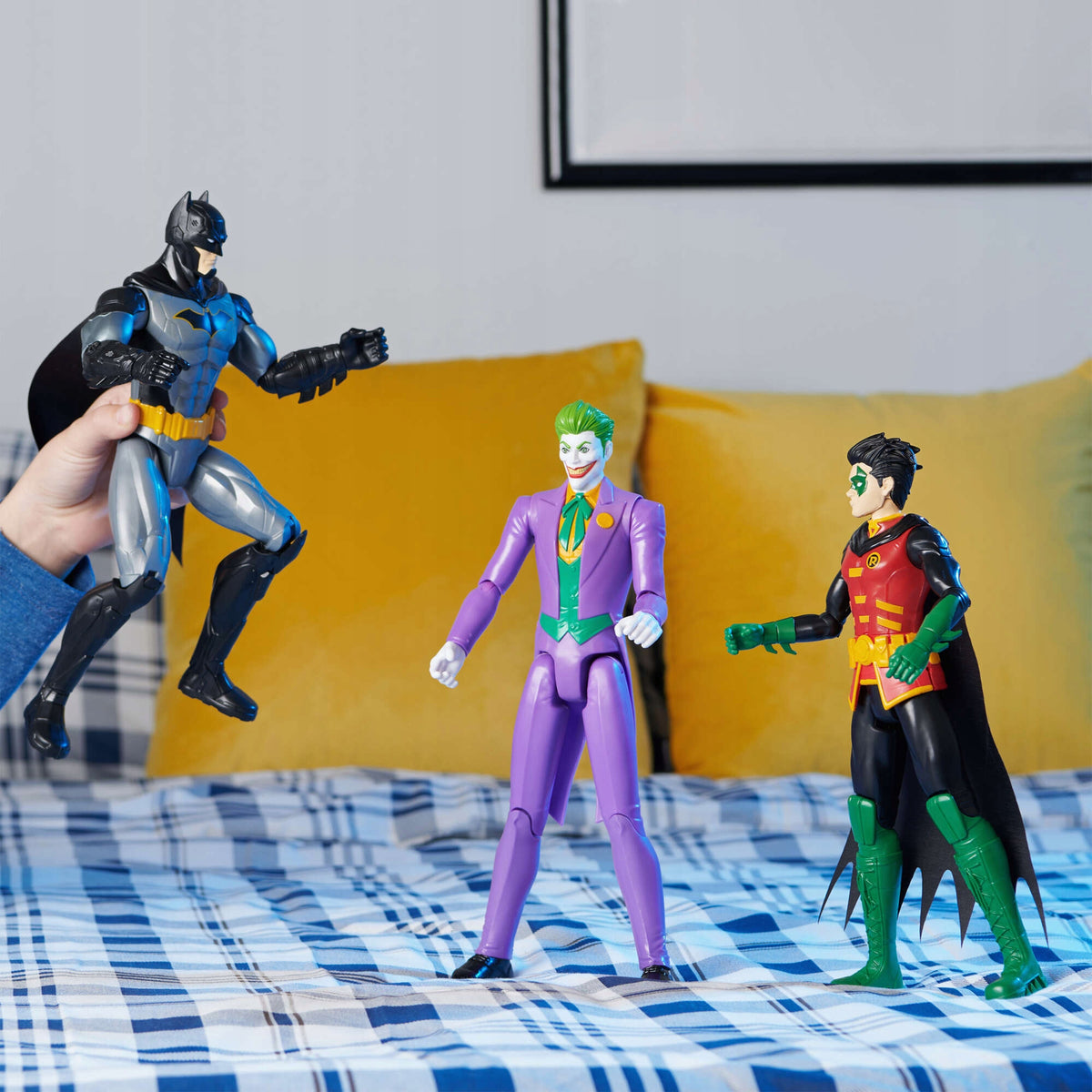 Betmeno Rinkinys 3in1 DC Comics – Didelės 30 cm Figūrėlės: Betmenas, Robinas, Džokeris