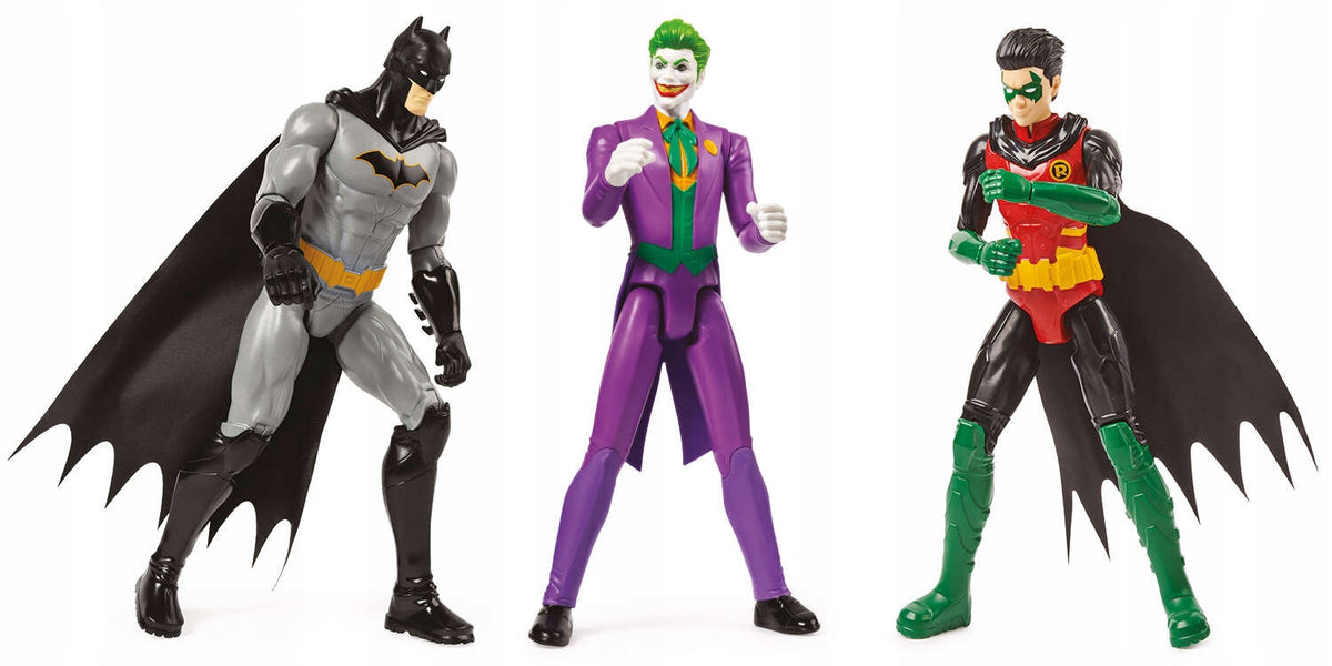 Betmeno Rinkinys 3in1 DC Comics – Didelės 30 cm Figūrėlės: Betmenas, Robinas, Džokeris