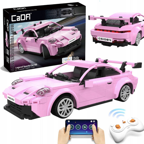 CaDA Konstrukcinių Kaladelių Automobilis Legend Sports Car RS – Rožinis, Nuotoliniu Būdu Valdomas RC Modelis, 280 Detalių