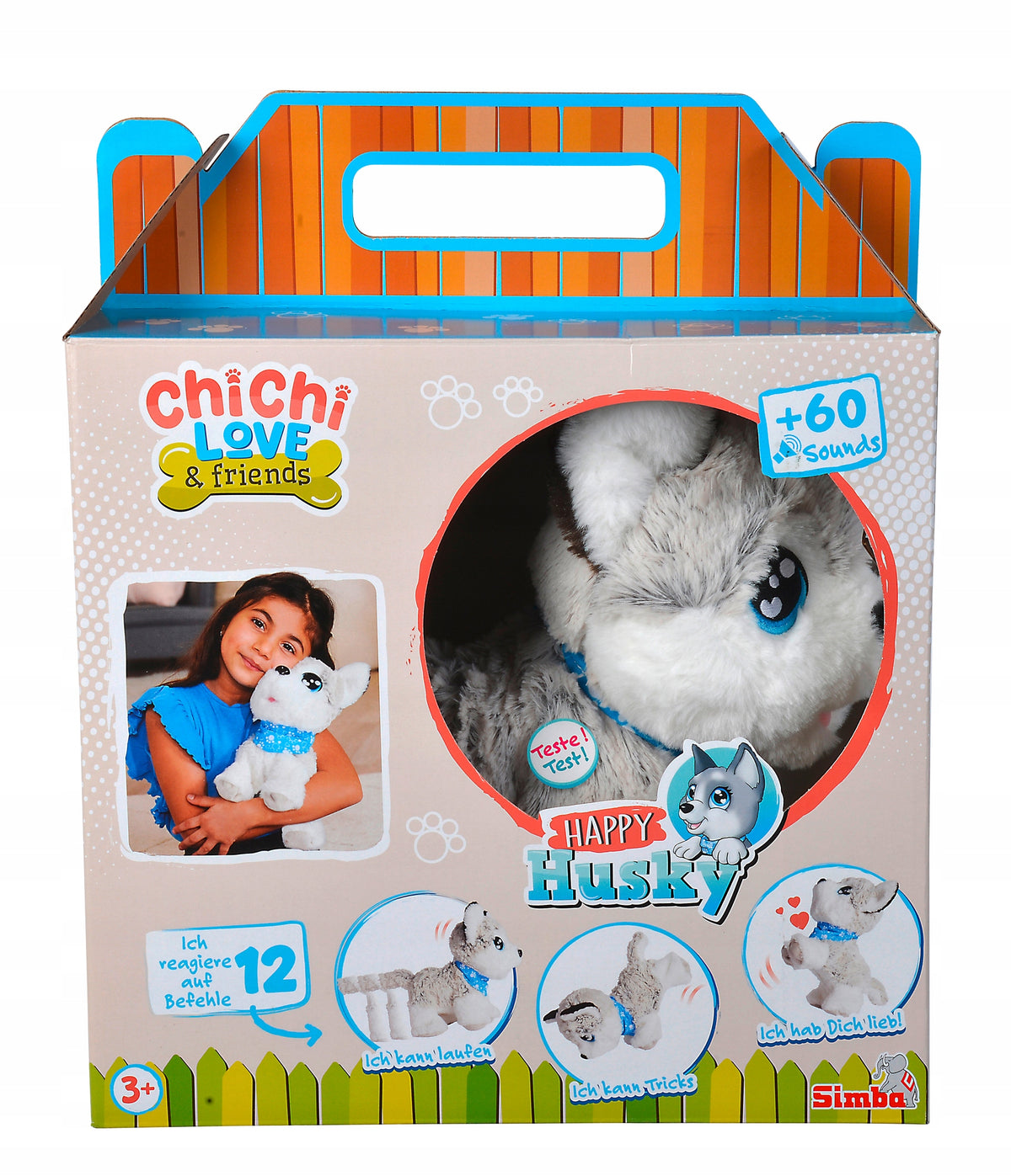 Chi Chi Love Interaktyvus Šuniukas Happy Husky – 12 Komandų, 30 Cm
