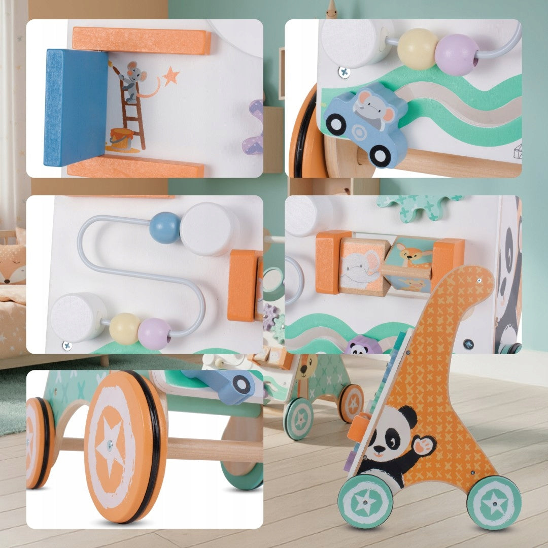 Medinis Vaikiškas Stumdukas-vaikštynė 2in1 su Edukacine Lentele – Sun Baby