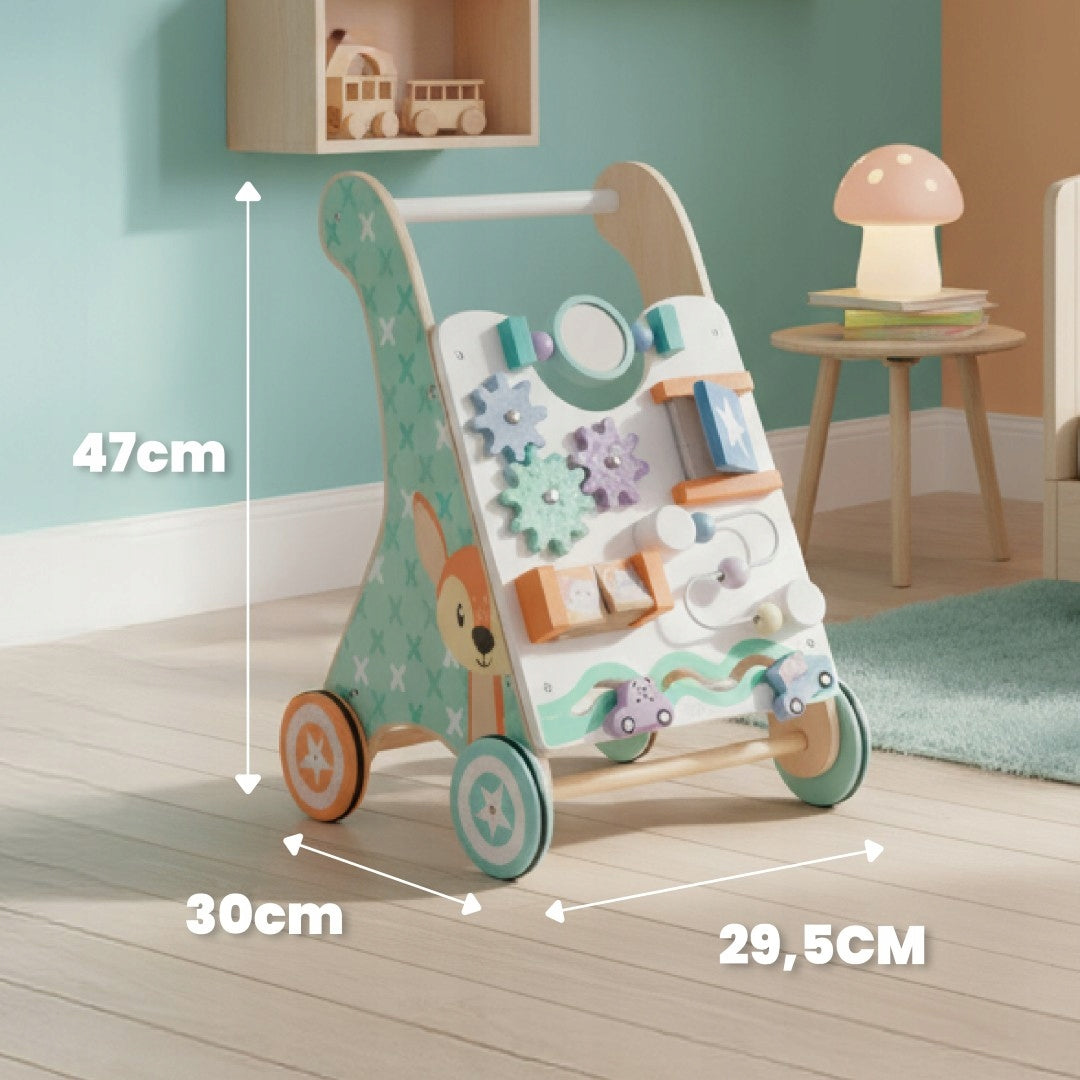 Medinis Vaikiškas Stumdukas-vaikštynė 2in1 su Edukacine Lentele – Sun Baby