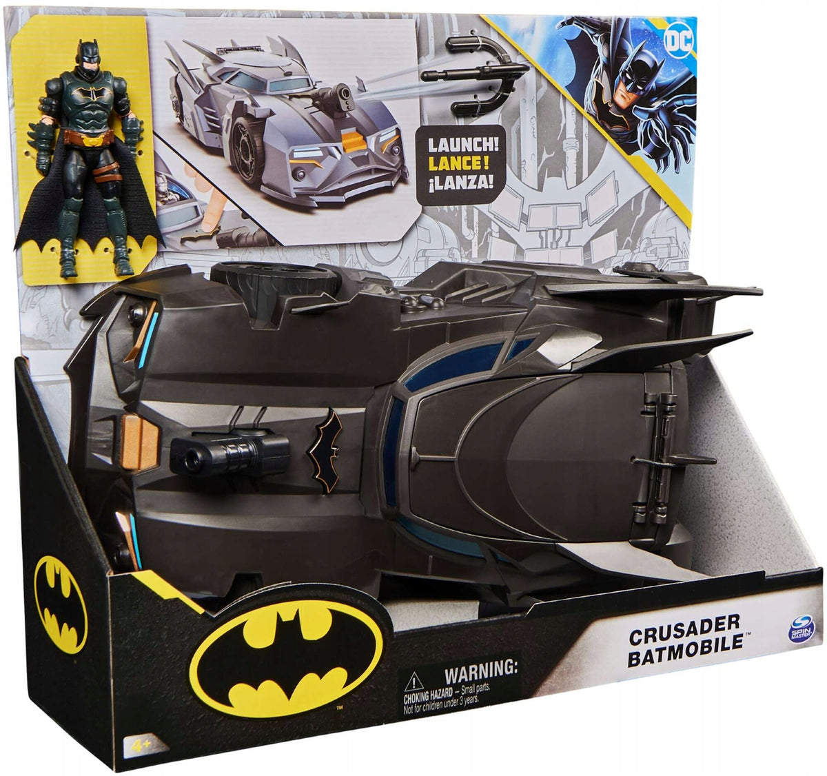 DC Comics Betmeno Figūrėlė 10 cm + Batmobilis su Priedais – Rinkinys Vaikams 4+