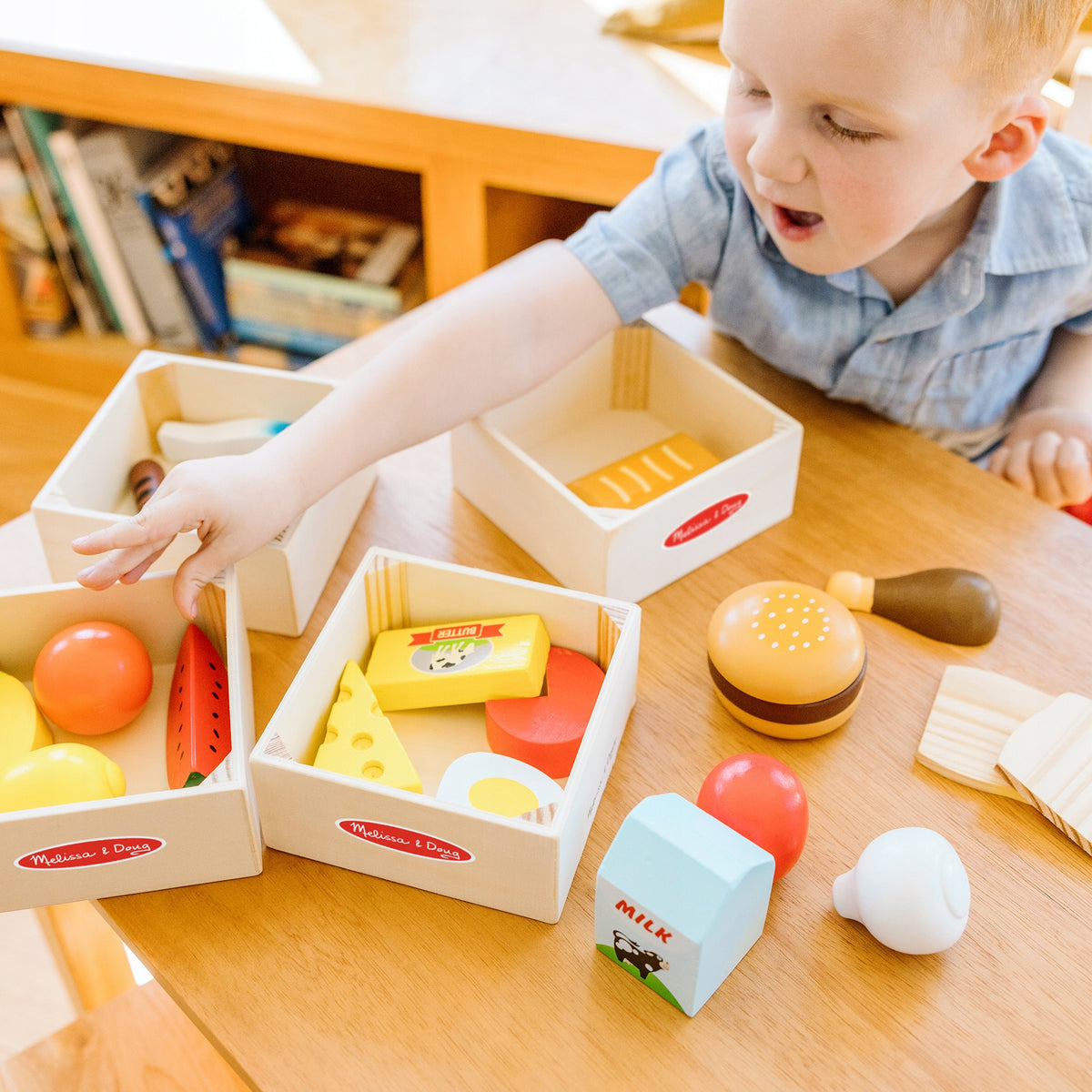 Medinis Maisto Produktų Rinkinys Melissa & Doug – 25 Elementų Vaisiai, Daržovės Ir Dėžutės