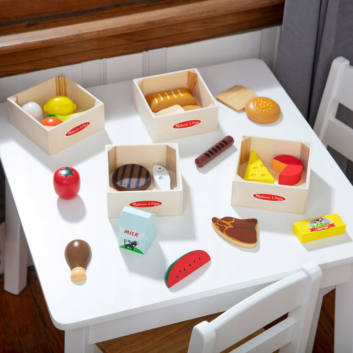 Medinis Maisto Produktų Rinkinys Melissa & Doug – 25 Elementų Vaisiai, Daržovės Ir Dėžutės