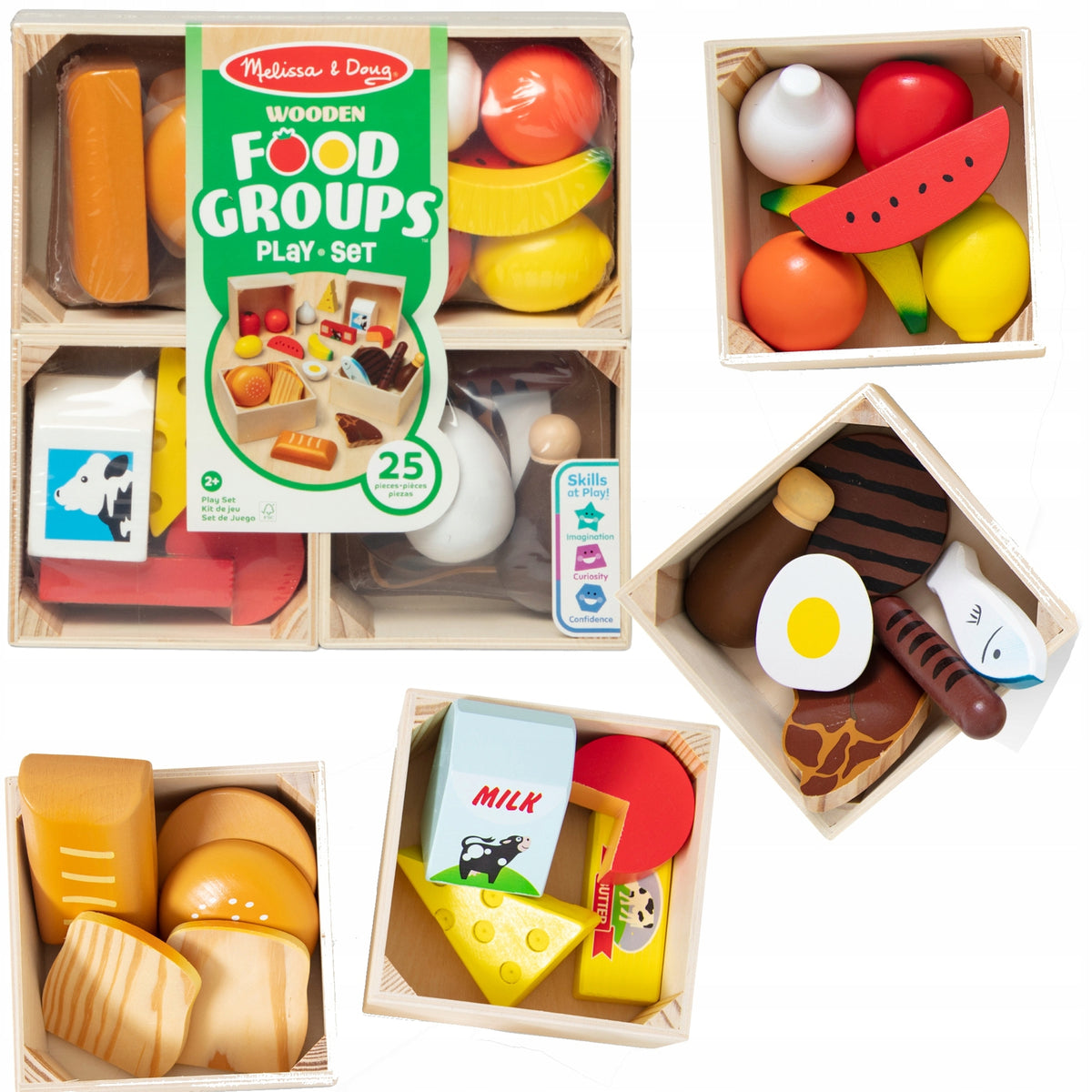 Medinis Maisto Produktų Rinkinys Melissa & Doug – 25 Elementų Vaisiai, Daržovės Ir Dėžutės