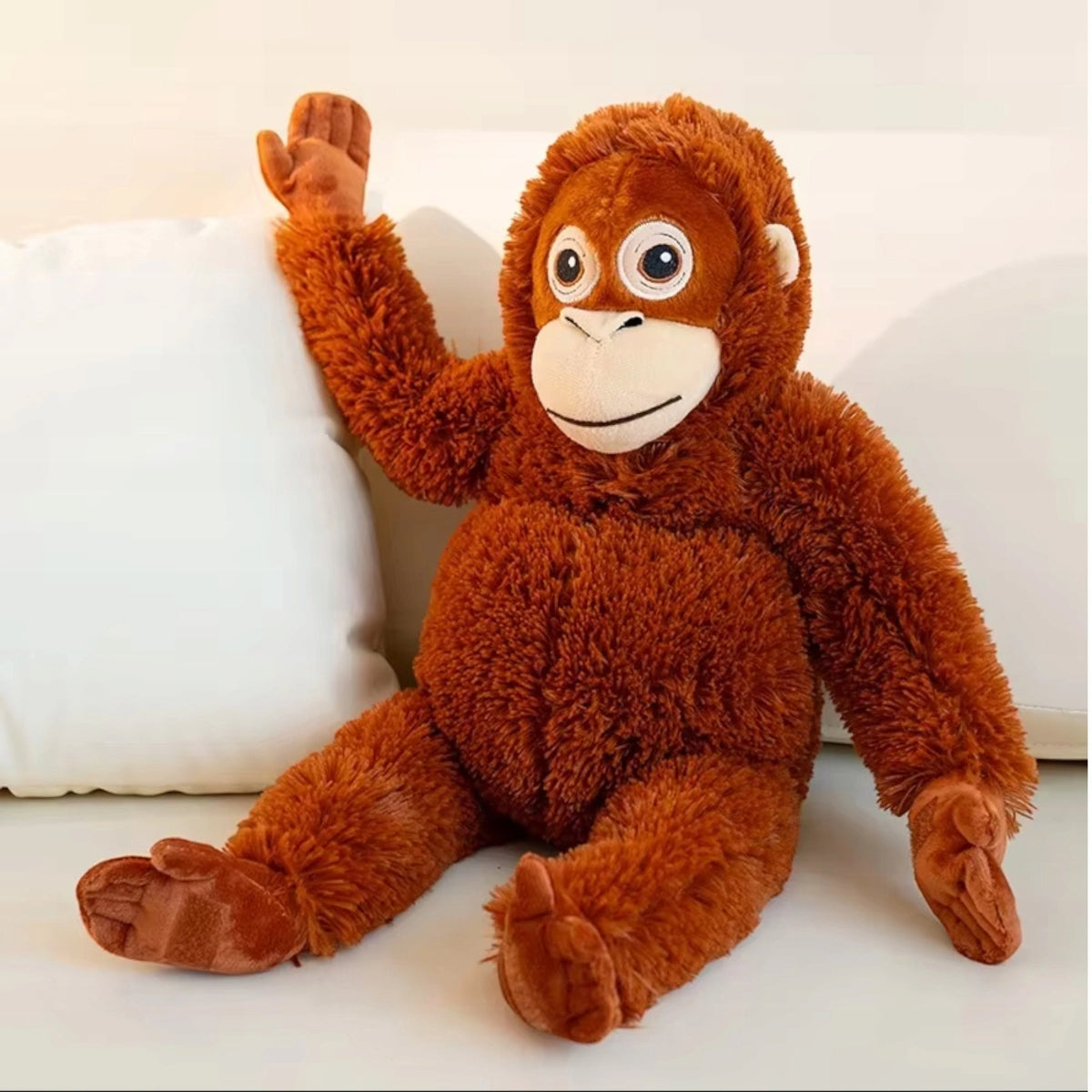 Didelis Pliušinis Orangutanas 90 cm – Minkšta Beždžionė Žaislas su Lipniomis Letenėlėmis XXL