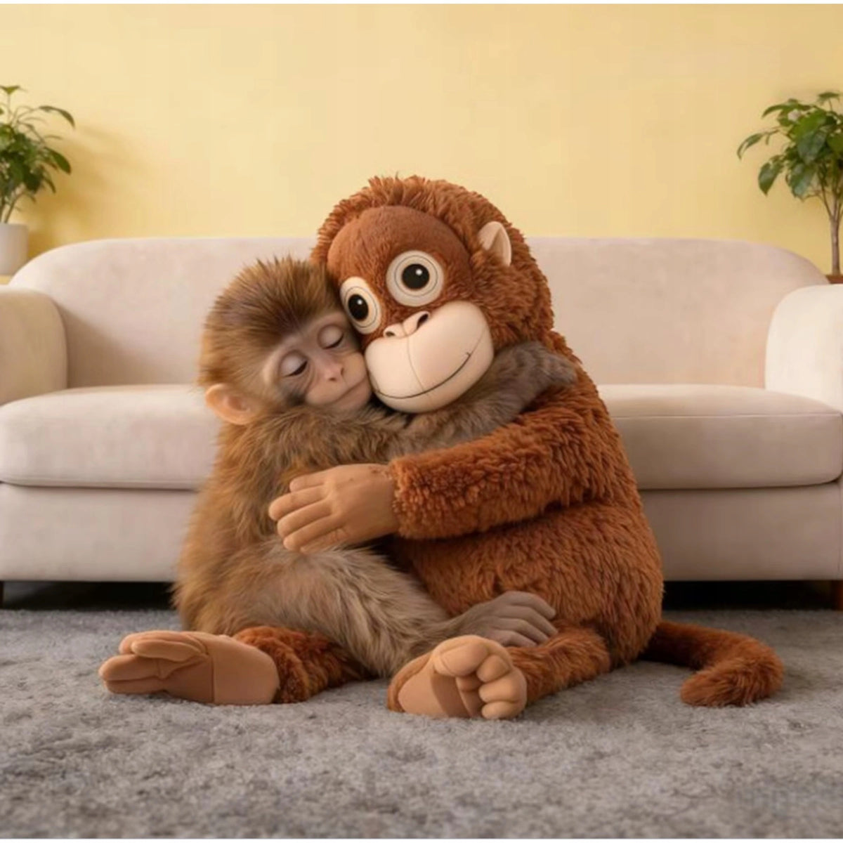 Didelis Pliušinis Orangutanas 90 cm – Minkšta Beždžionė Žaislas su Lipniomis Letenėlėmis XXL