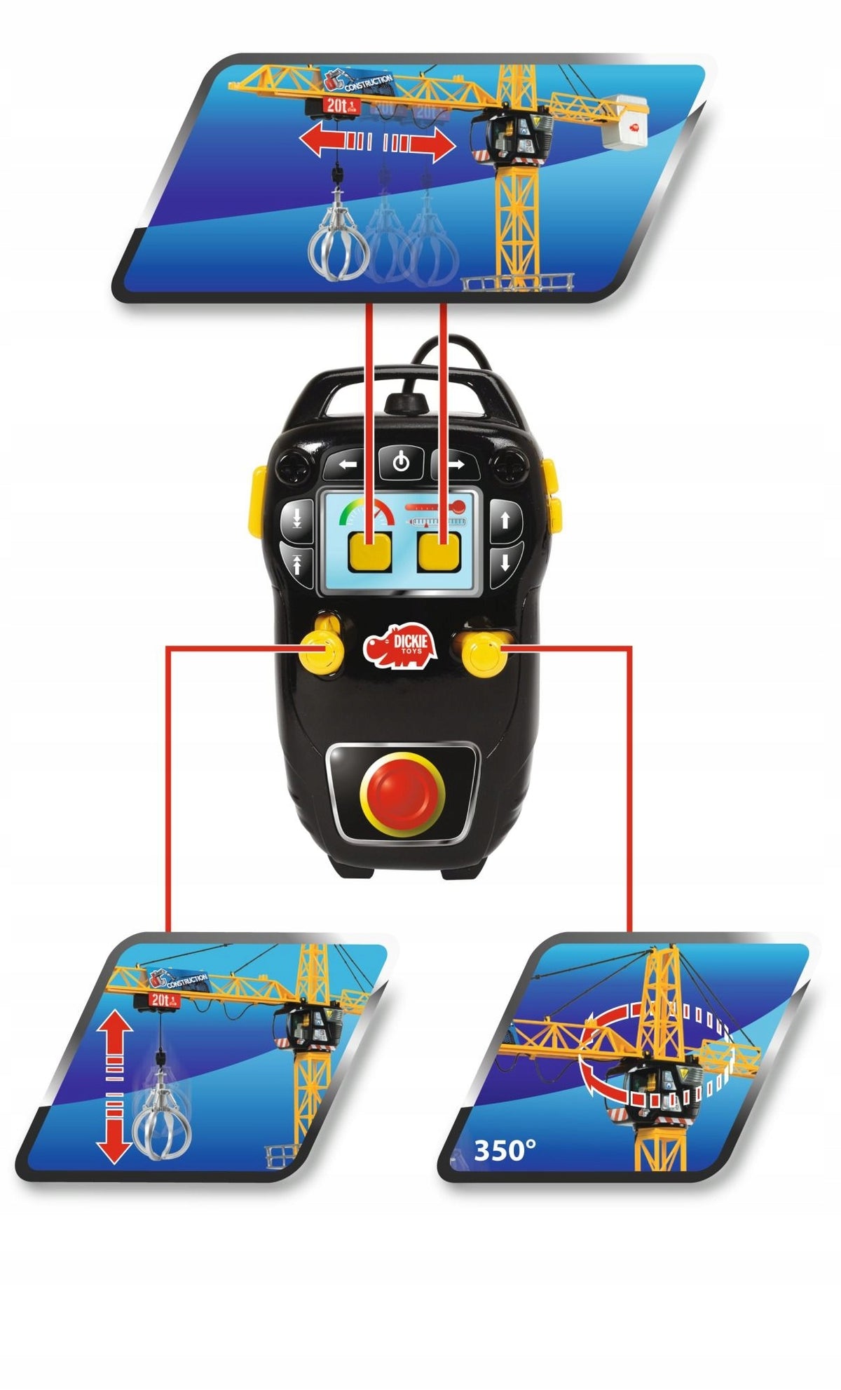 Didelis Statybinis Kranas Dickie Toys – Nuotoliniu Būdu Valdomas, 120 cm, su Garso Efektais