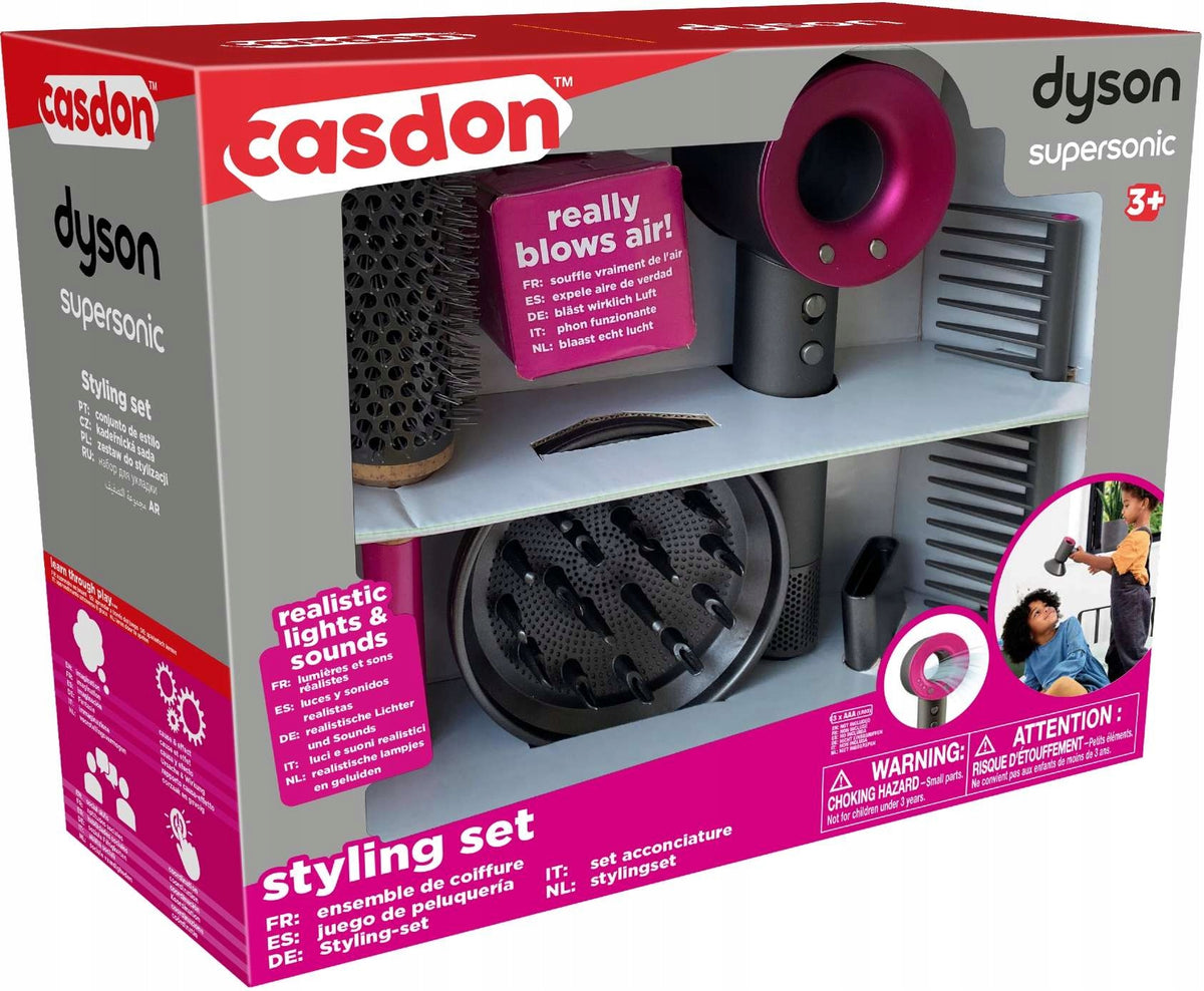 Dyson Žaislinis Plaukų Džiovintuvas Mergaitėms – Casdon Kirpyklos Rinkinys su Priedais