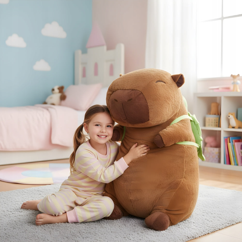 Didelė Pliušinė Kapibara su Vėžliu – Minkštas Žaislas-Pagalvė, 100 cm