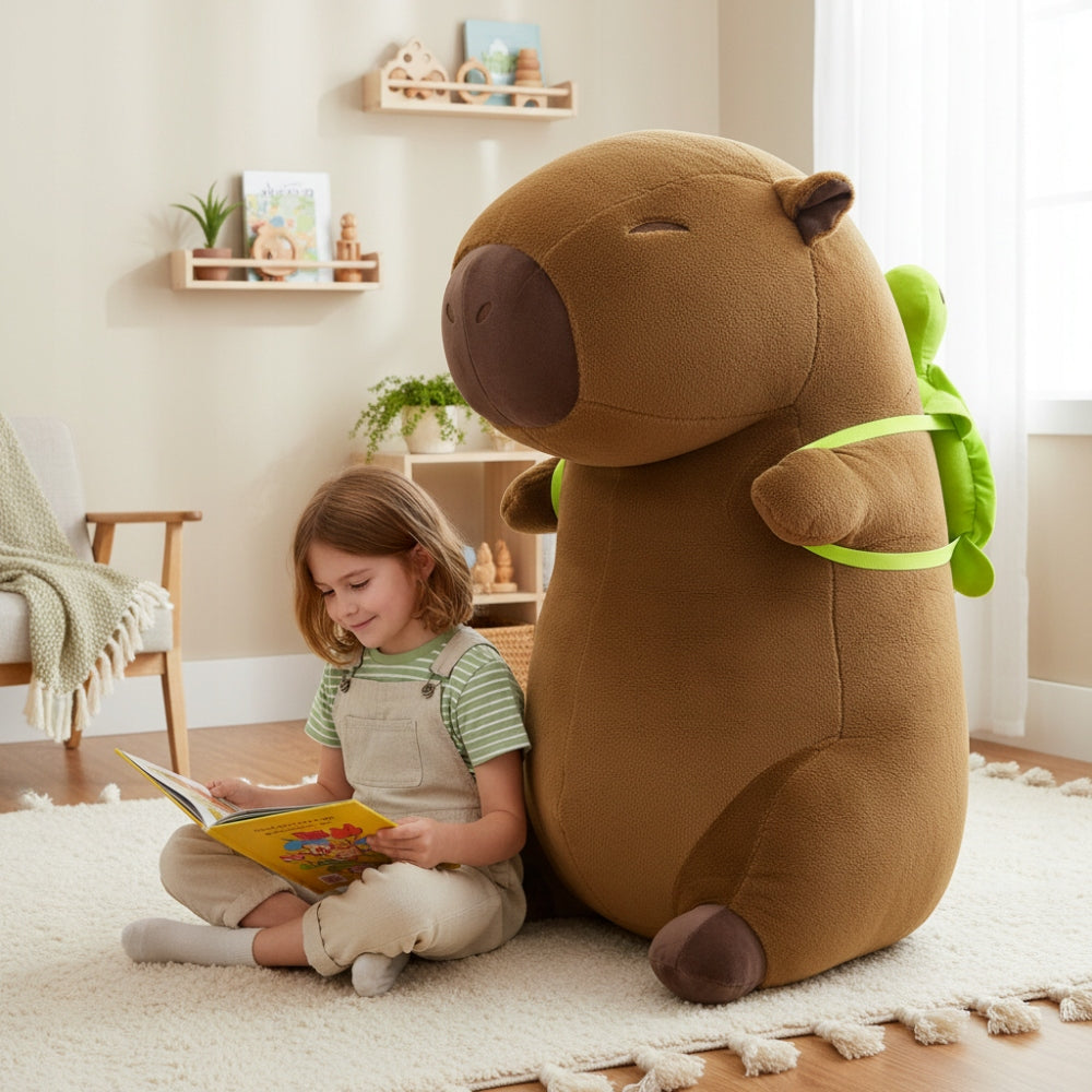 Didelė Pliušinė Kapibara su Vėžliu – Minkštas Žaislas-Pagalvė, 100 cm