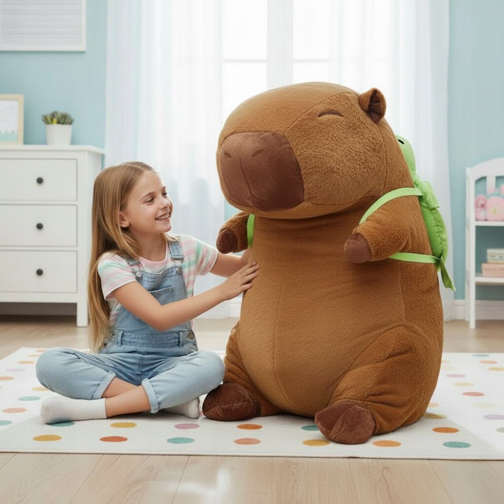 Didelė Pliušinė Kapibara su Vėžliu – Minkštas Žaislas-Pagalvė, 100 cm