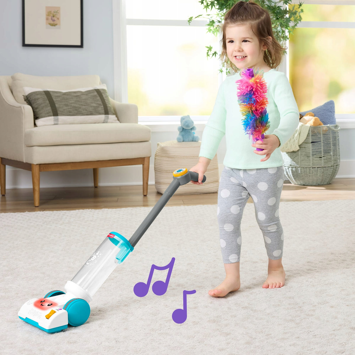Fisher-Price Interaktyvus Edukacinis Dulkių Siurblys „Mokausi ir Juokiuosi“ + Šluotelė