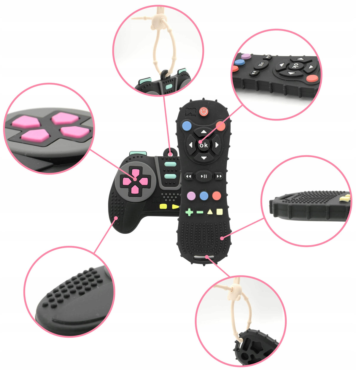 SafeTeddy Silikoniniai Kramtukai Kūdikiams – TV Pultelis Ir Valdiklis Dantų Dygimui