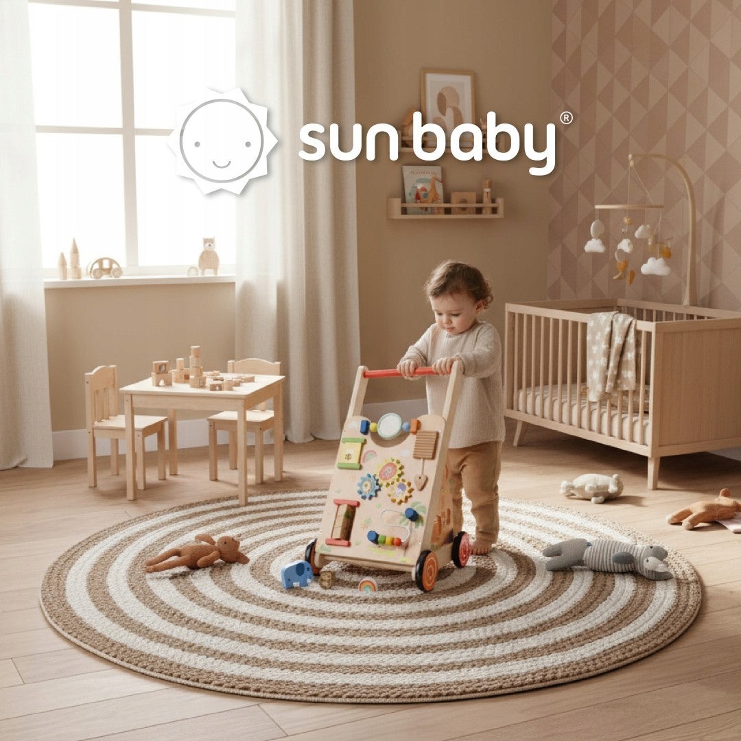 Medinė Vaikiška Vaikštynė-Stumdukas 2in1 XXL su Užduočių Lentele ir Formų Rūšiuotuvu – Sun Baby