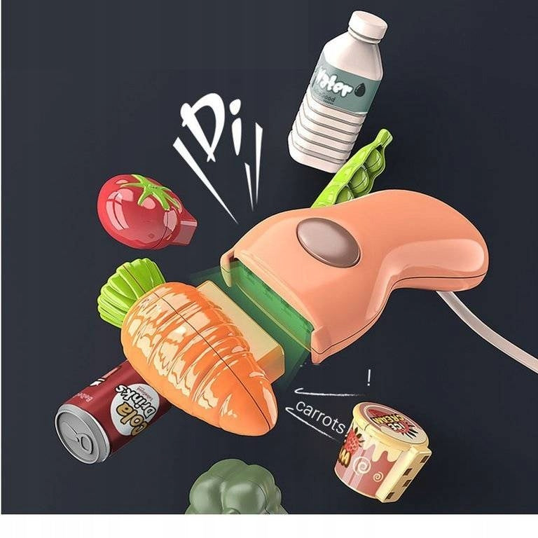 Žaislinė Kasa Vaikams su Krepšeliu, Skaneriu ir Produktais – 25 Elementų Rinkinys su Garso Efektais