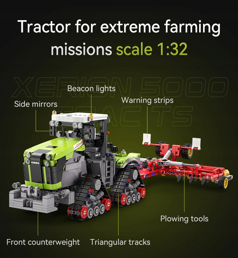 CaDA Konstrukciniai Klocai Claas Xerion 5000 – Licencijuotas Žemės Ūkio Traktorius, 1336 Detalės