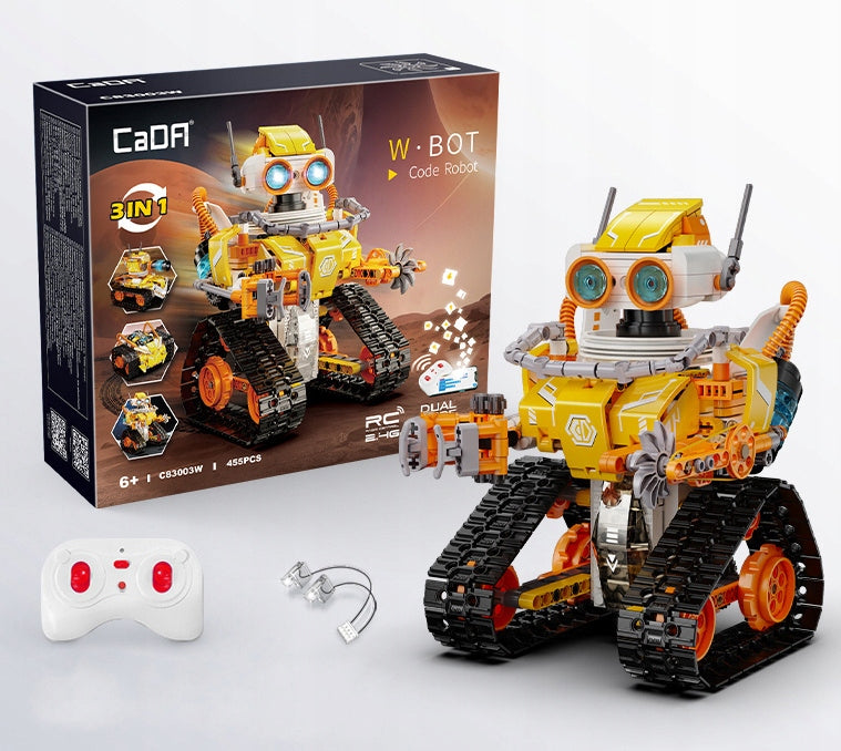 CaDA W.Bot Robotas 3in1 – Programuojamas, Nuotoliniu Būdu Valdomas Konstruktorius su LED, 455 Detalės