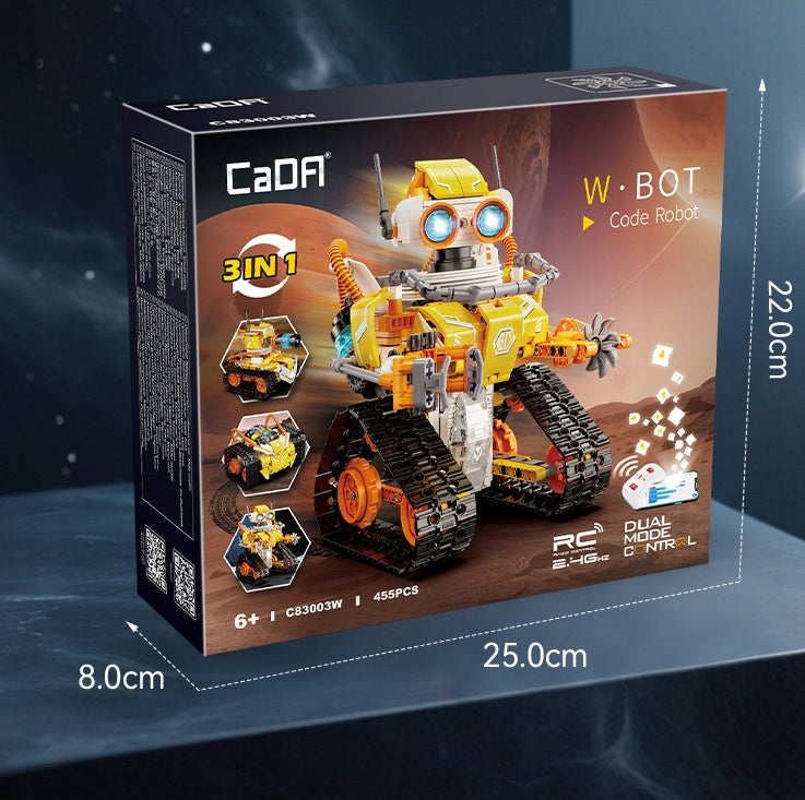 CaDA W.Bot Robotas 3in1 – Programuojamas, Nuotoliniu Būdu Valdomas Konstruktorius su LED, 455 Detalės