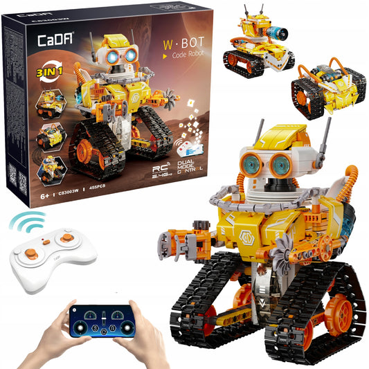 CaDA W.Bot Robotas 3in1 – Programuojamas, Nuotoliniu Būdu Valdomas Konstruktorius su LED, 455 Detalės