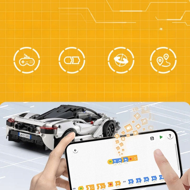 CaDA Konstruktorius – Nuotoliniu Būdu Valdomas Sportinis Automobilis „Storming Sport Car“, 30 cm, 402 Detalės, Dual Mode