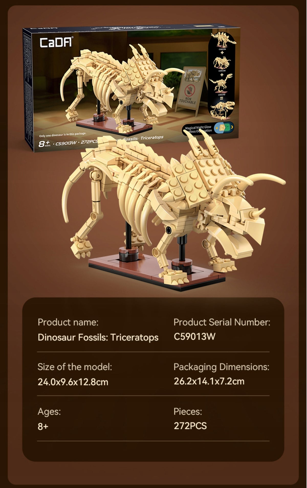 CaDA Konstruktorius – Triceratopso Dinozauro Skeletas „Dinosaur Fossils“, 272 Detalės