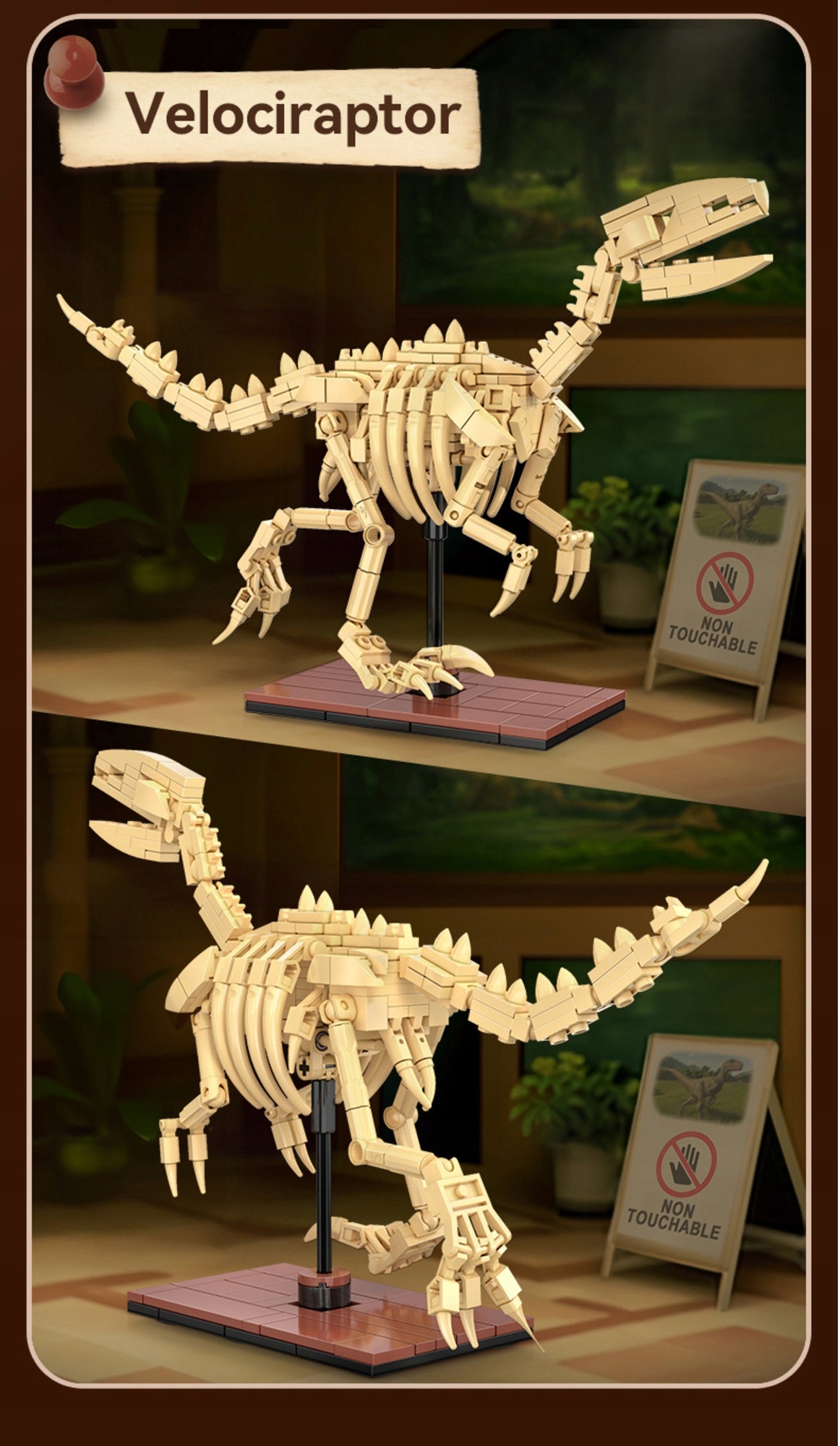 CaDA Konstrukcinių Kaladėlių Rinkinys – Velociraptoro Skeletas, Dinozaurų Fosilijos, 256 Detalės